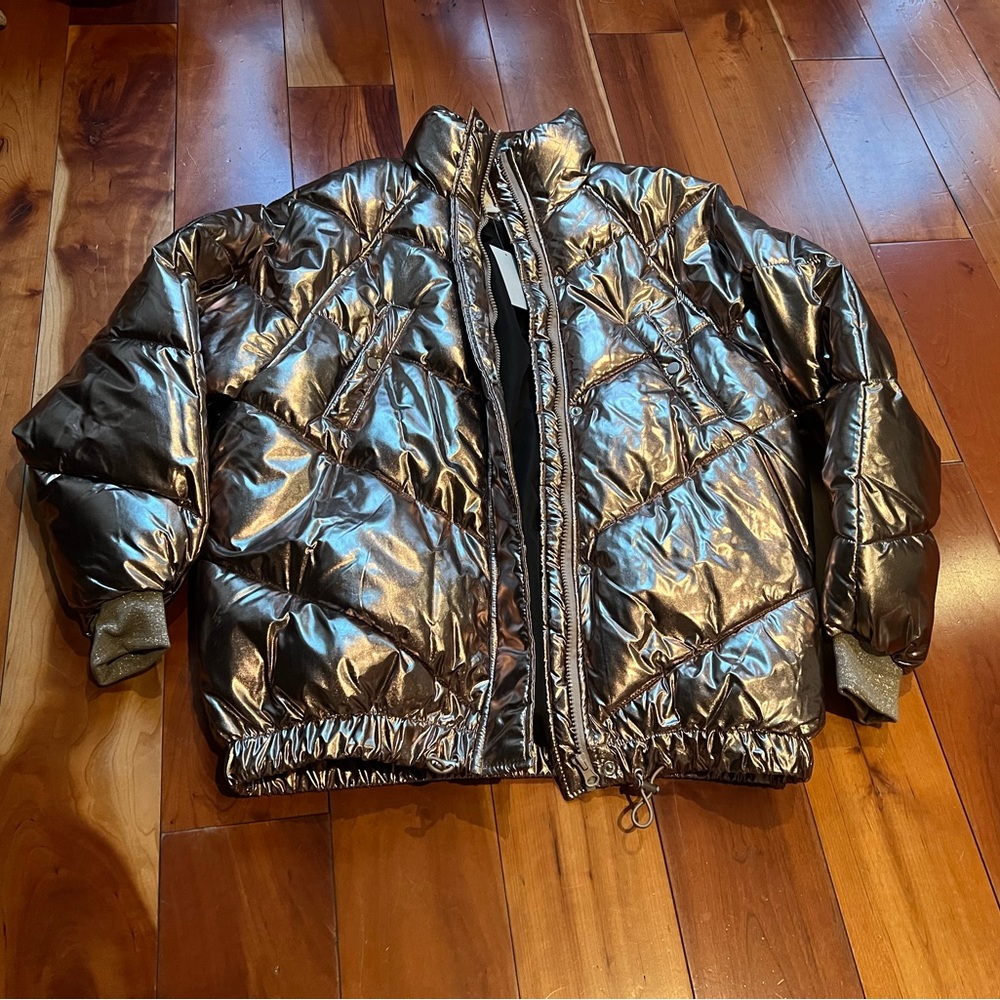 H&M brown metallic puffer jacket size 4 NWT